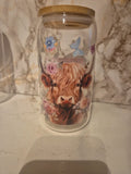 Highland cow glass tumbler